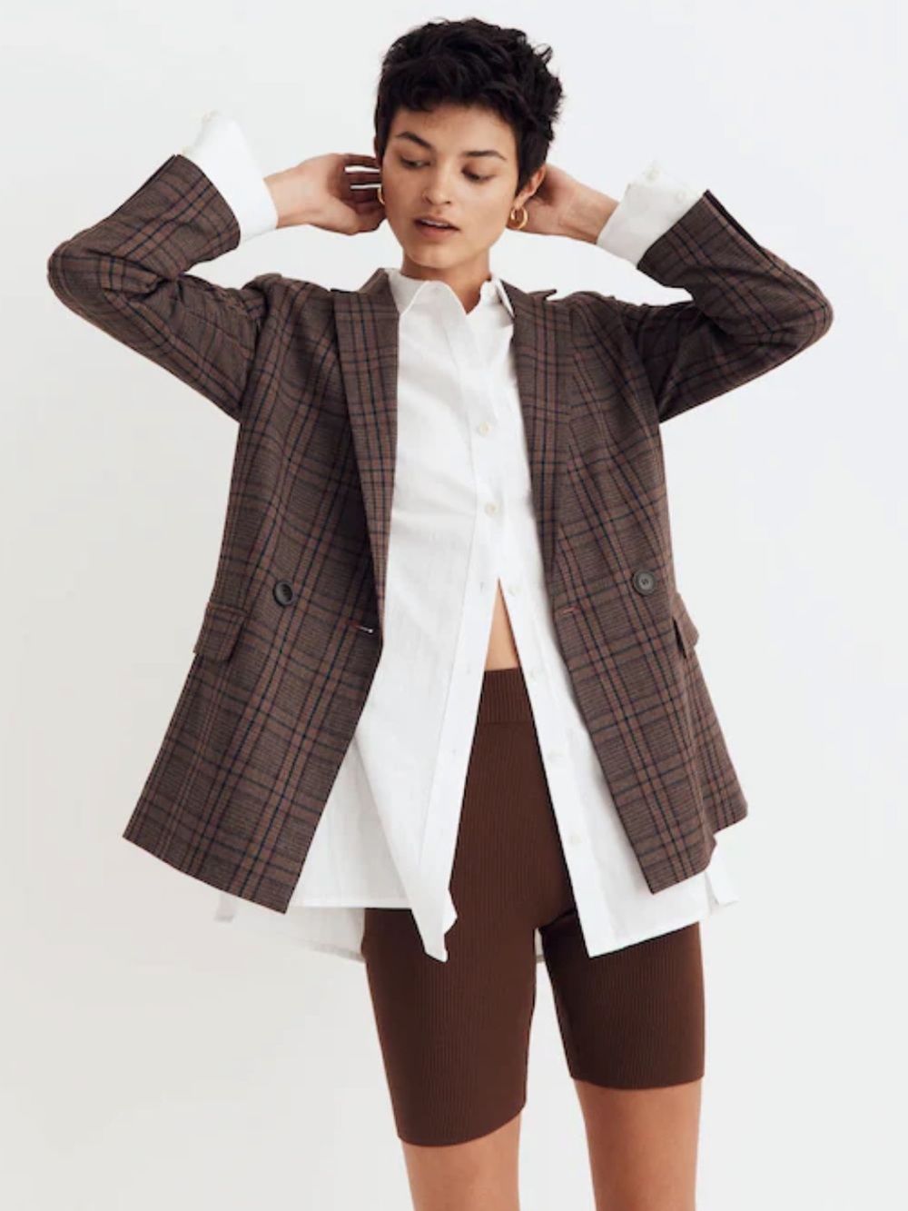 Oversized Brown Tartan Plaid Double Breasted Blazer Academia Officecore 2X